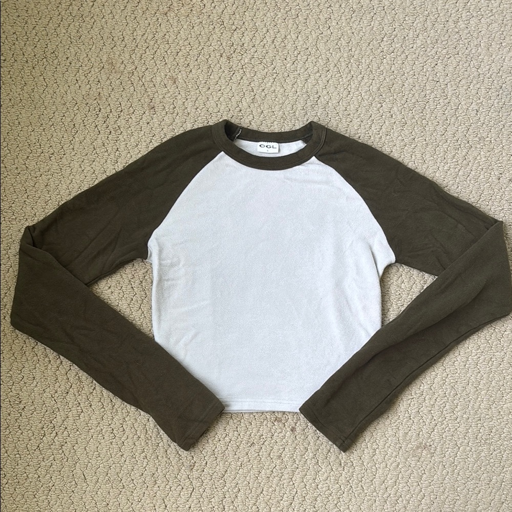 OGL White and Green Long Sleeve Tee Raglan Style